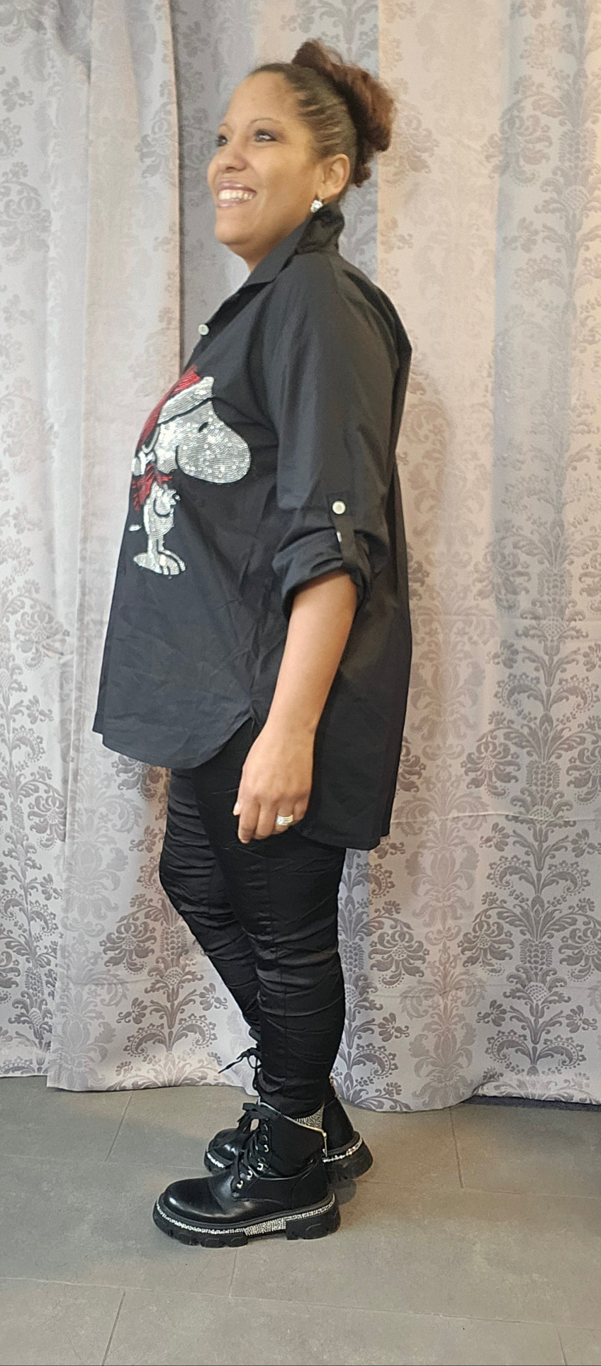 Bluse schwarz "Snoopy", Grösse 40 - 42/44 von ISSIMA