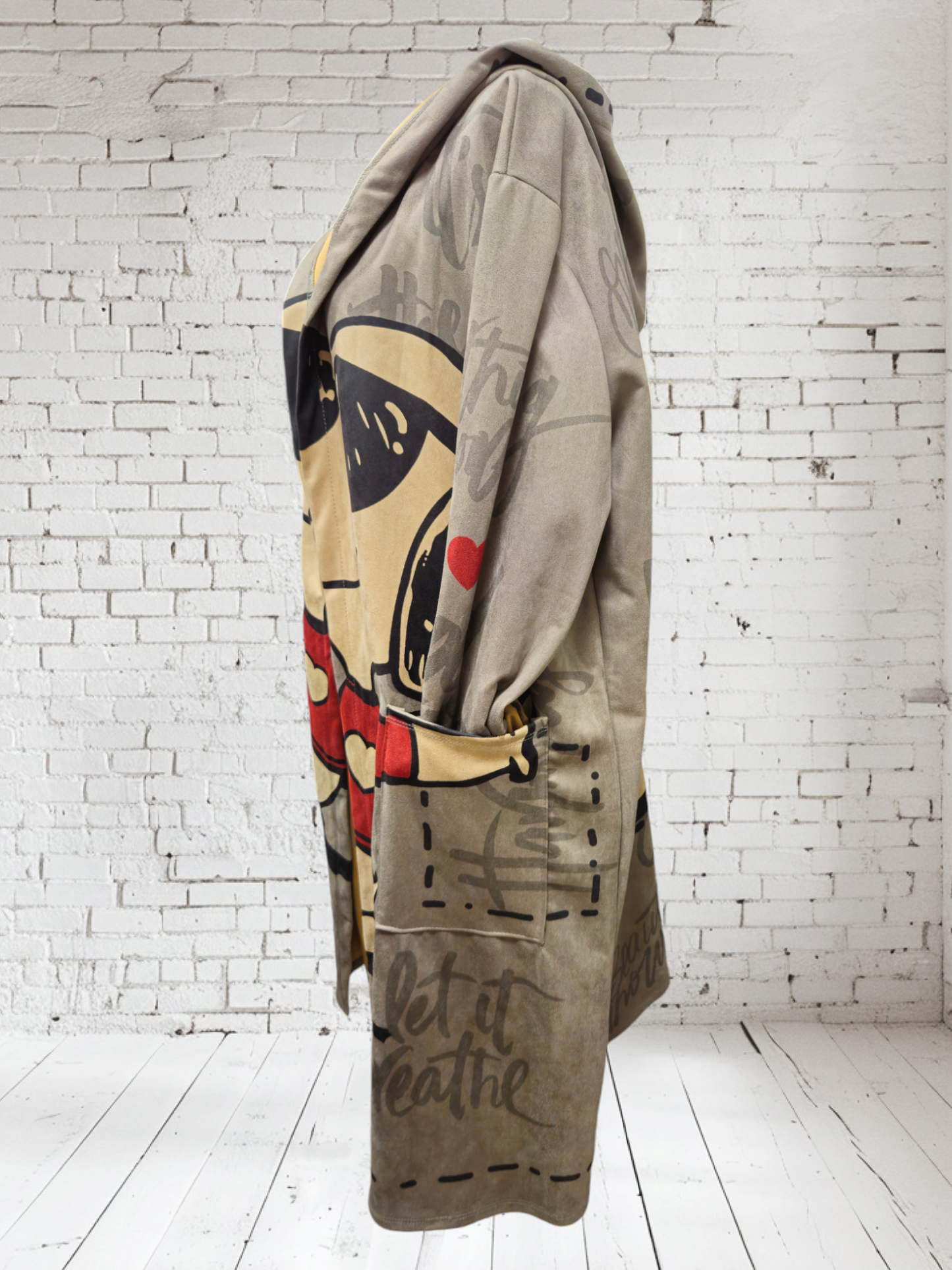 Blazer long à capuche "Snoopy" gris, taille unique jusqu'à la taille 44/46, velours