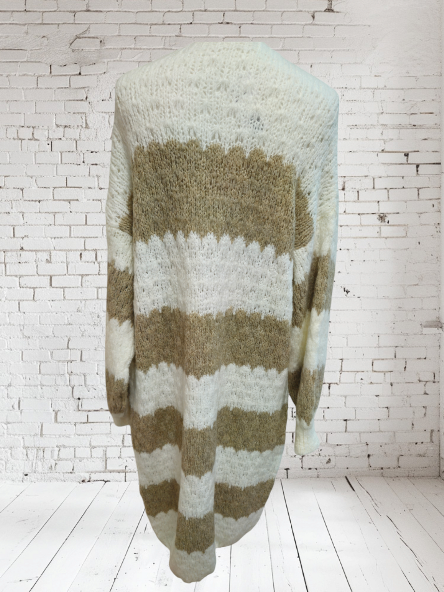 Strickjacke lang schlamm-weiss, Onesize bis 42