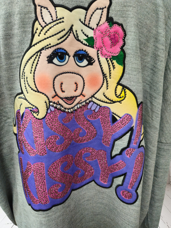 Strickjacke "PIGGY" grau, Onesize bis Grösse 44