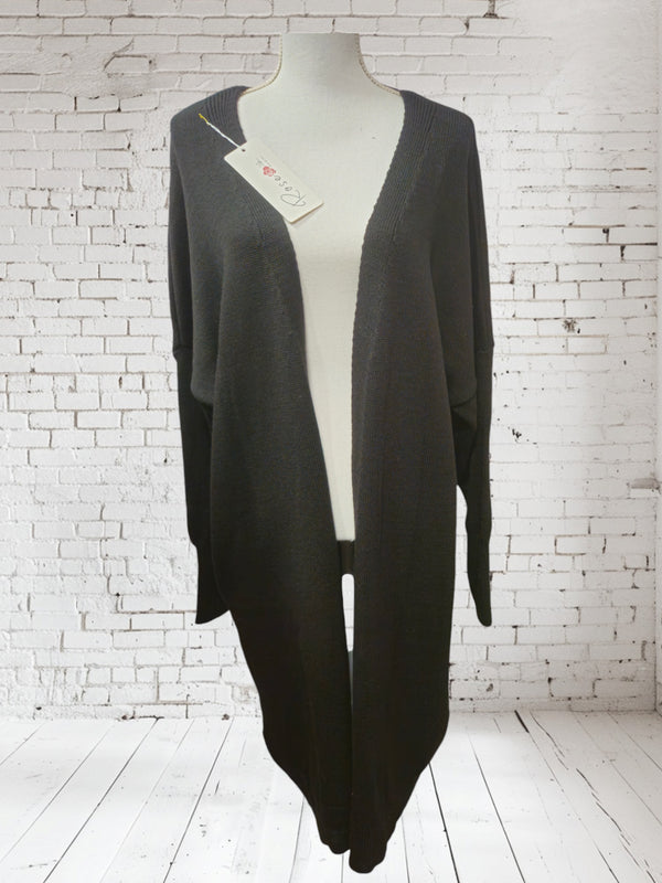"Daisy" long cardigan black, one size up to size 46