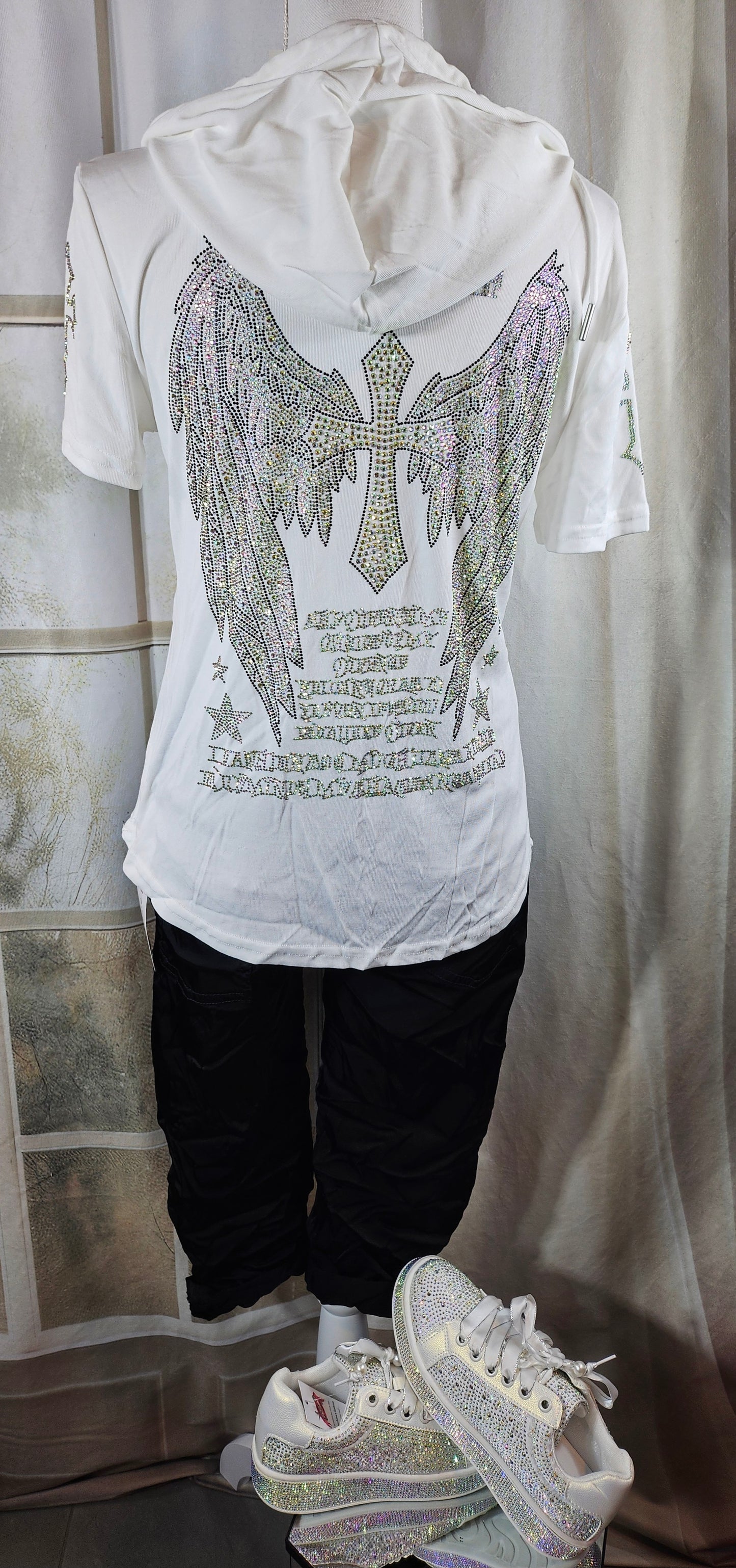 Kapuzenshirt weiss "Hardcore", Gr. onesize bis 42 von ROSE