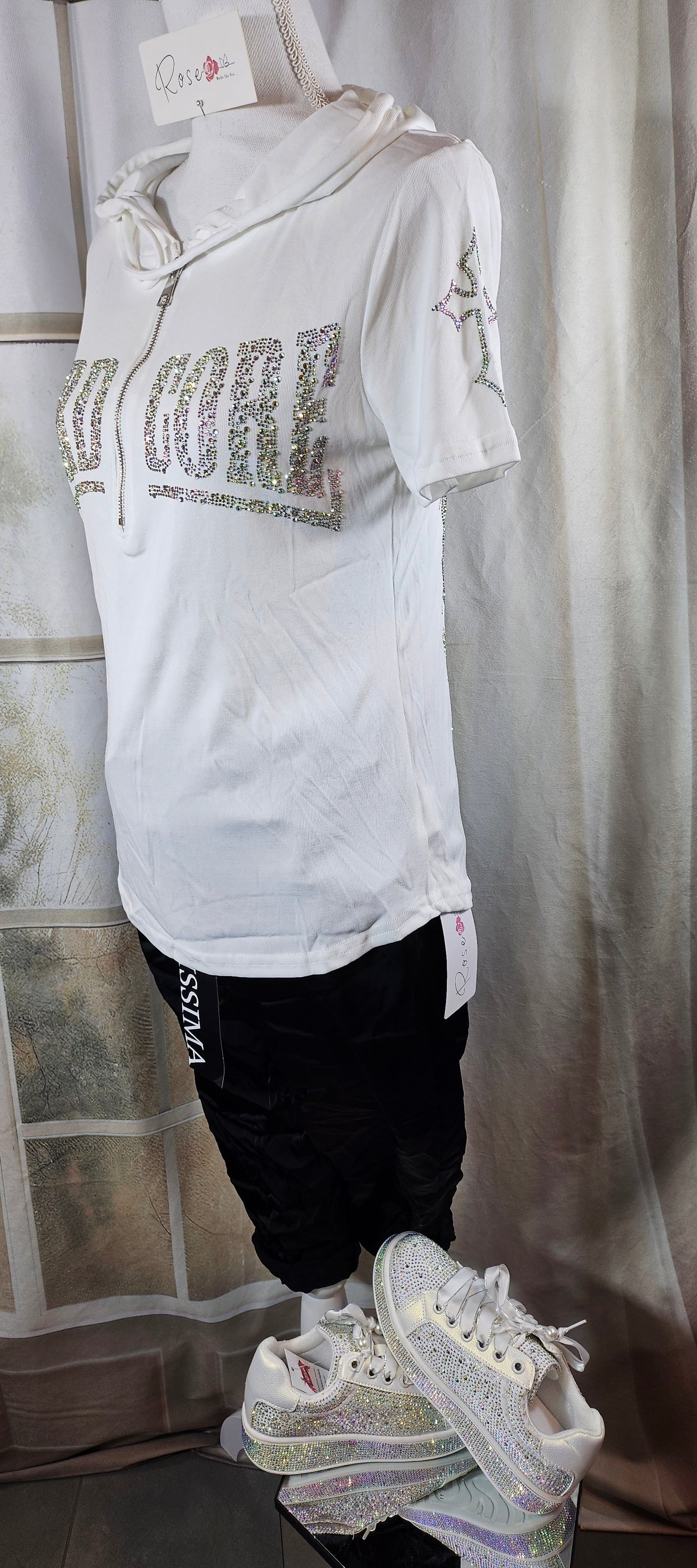 Kapuzenshirt weiss "Hardcore", Gr. onesize bis 42 von ROSE