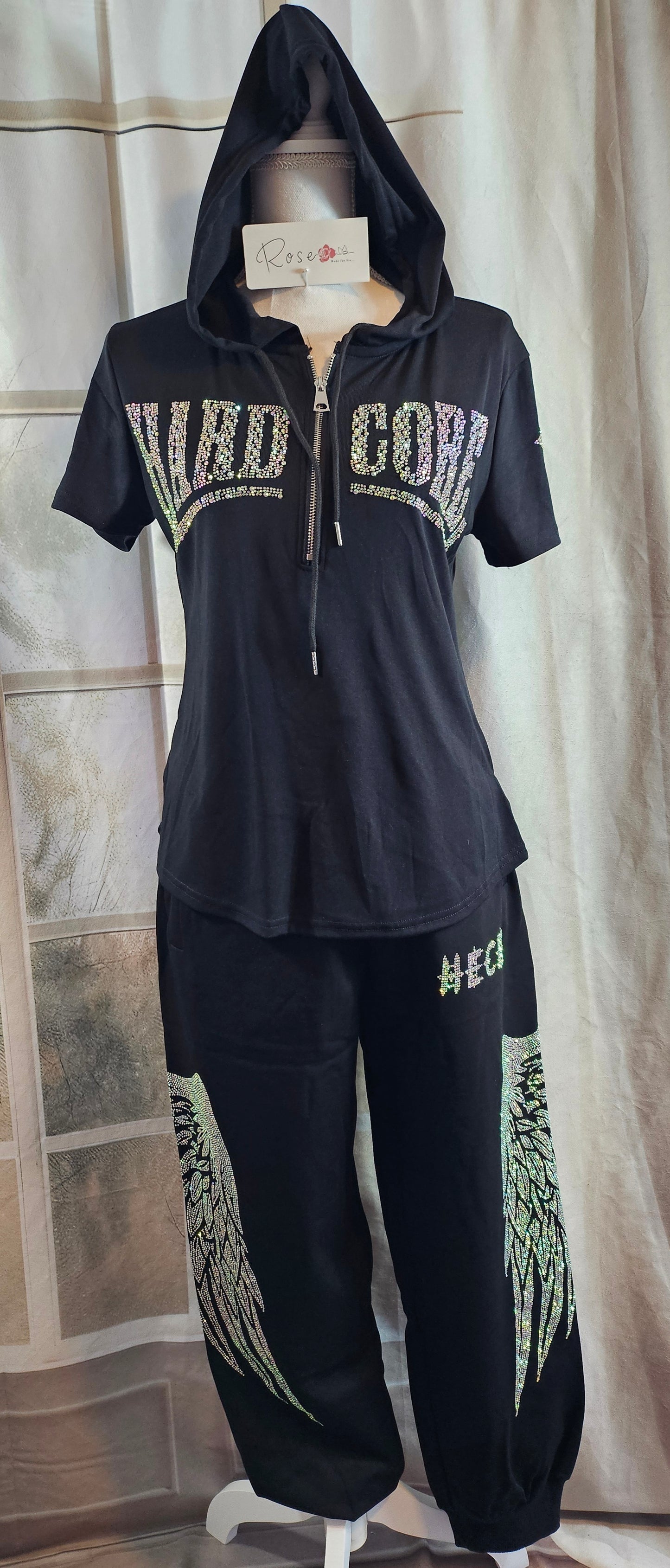 Kapuzenshirt schwarz "Hardcore", Gr. onesize bis 42 von ROSE