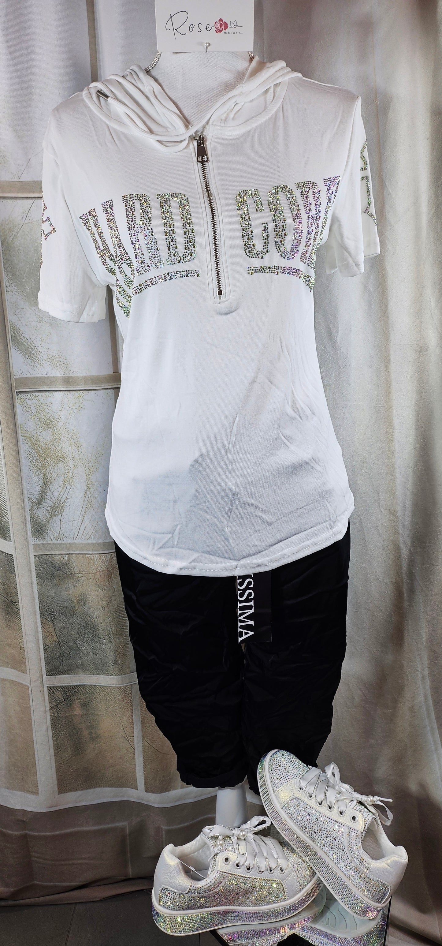 Kapuzenshirt weiss "Hardcore", Gr. onesize bis 42 von ROSE
