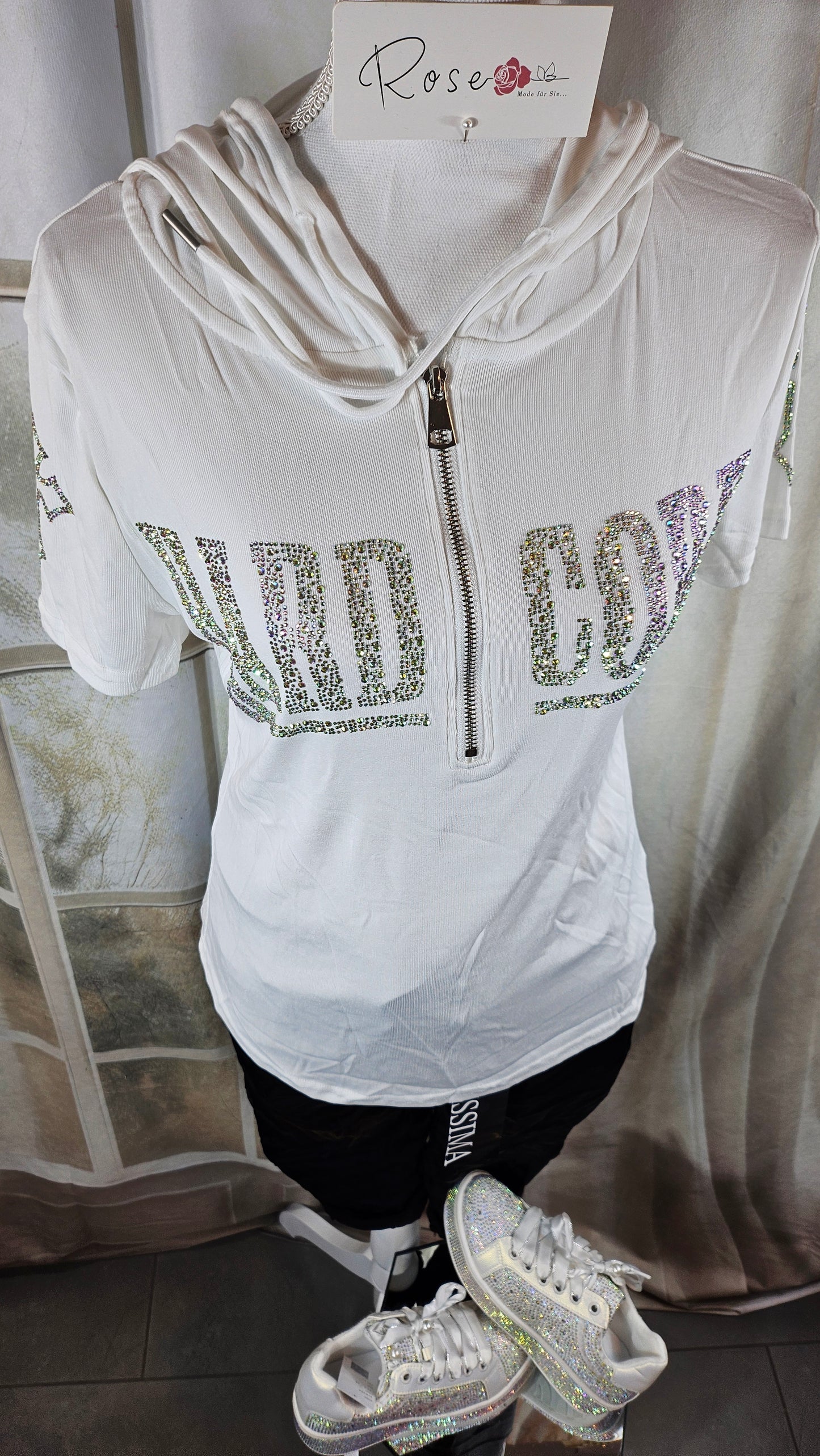 Kapuzenshirt weiss "Hardcore", Gr. onesize bis 42 von ROSE