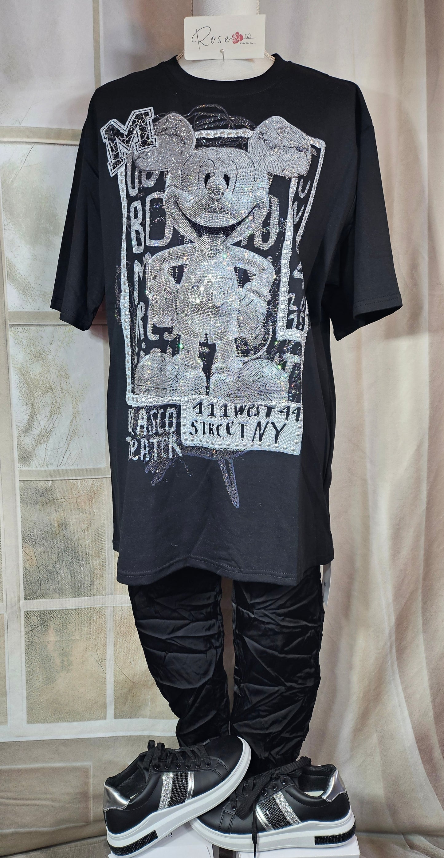 Tshirt schwarz "Mickey bling bling", Gr. 38 bis 44 von ROSE