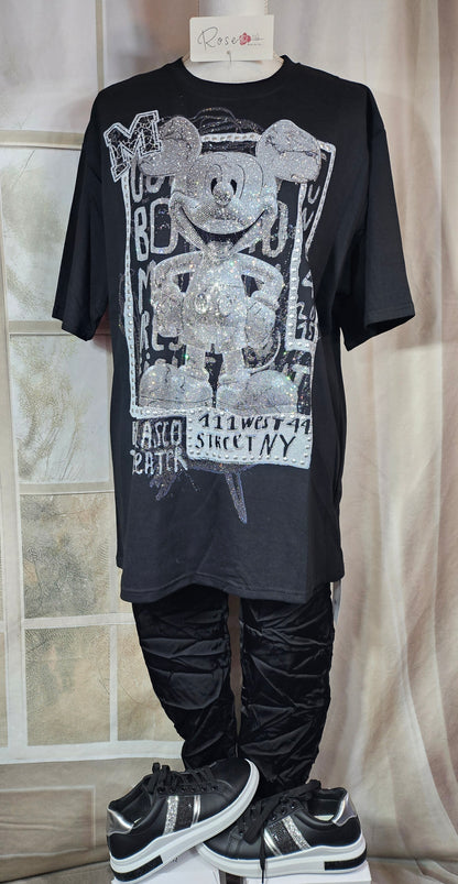 Tshirt schwarz "Mickey bling bling", Gr. 38 bis 44 von ROSE