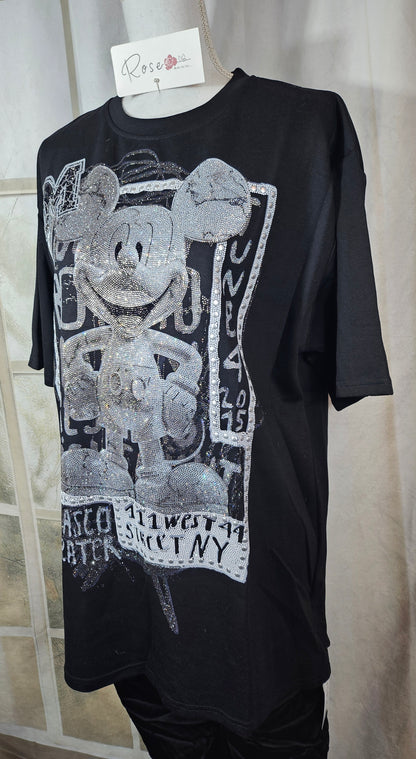 Tshirt schwarz "Mickey bling bling", Gr. 38 bis 44 von ROSE