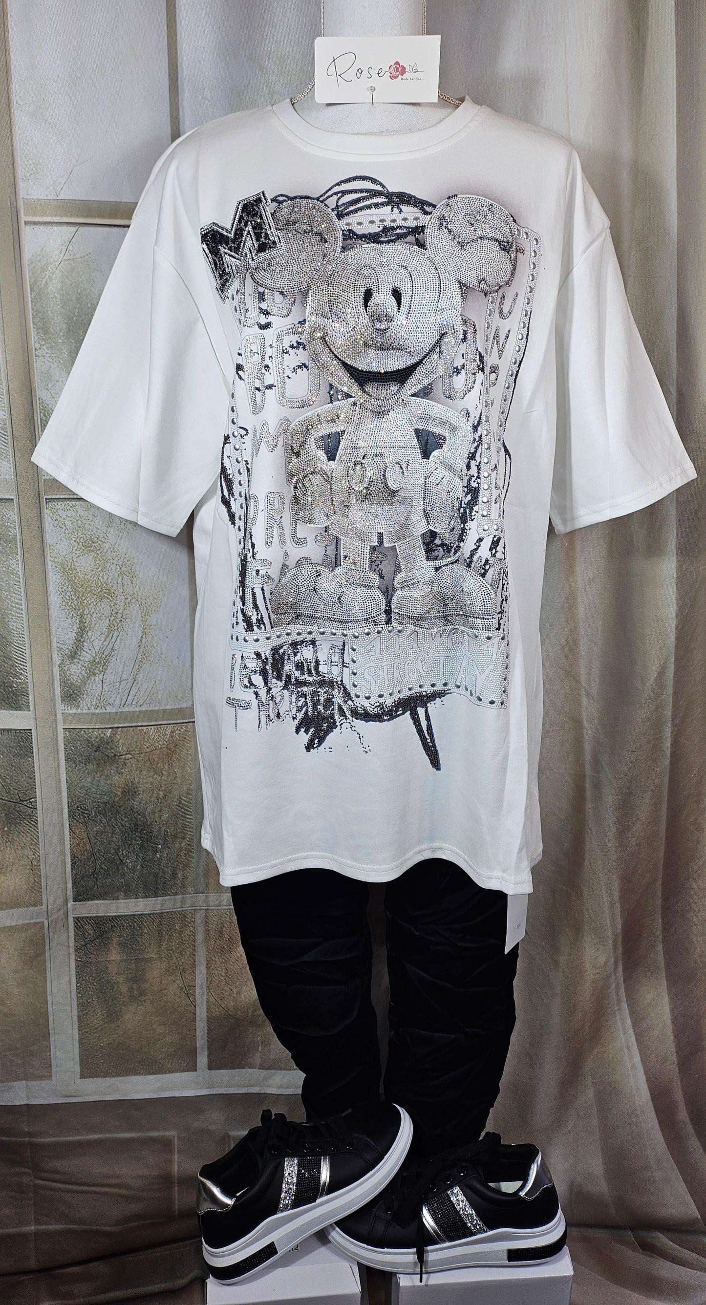 Tshirt weiss "Mickey bling bling", Gr. 38 bis 44 von ROSE