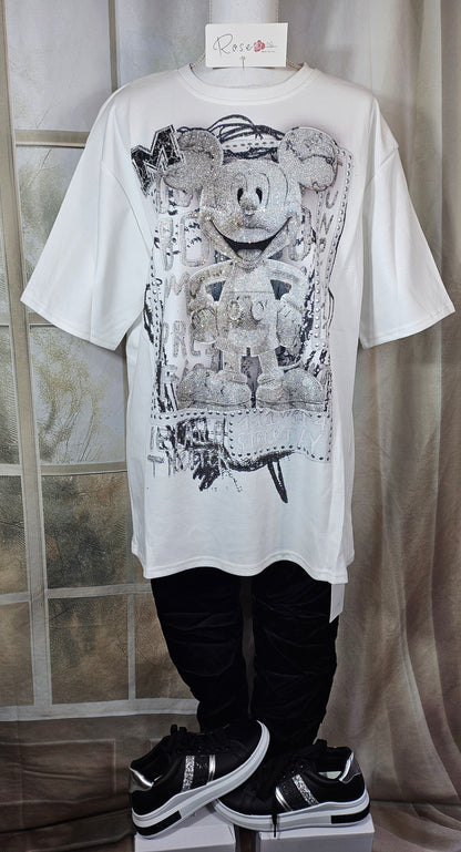 Tshirt weiss "Mickey bling bling", Gr. 38 bis 44 von ROSE