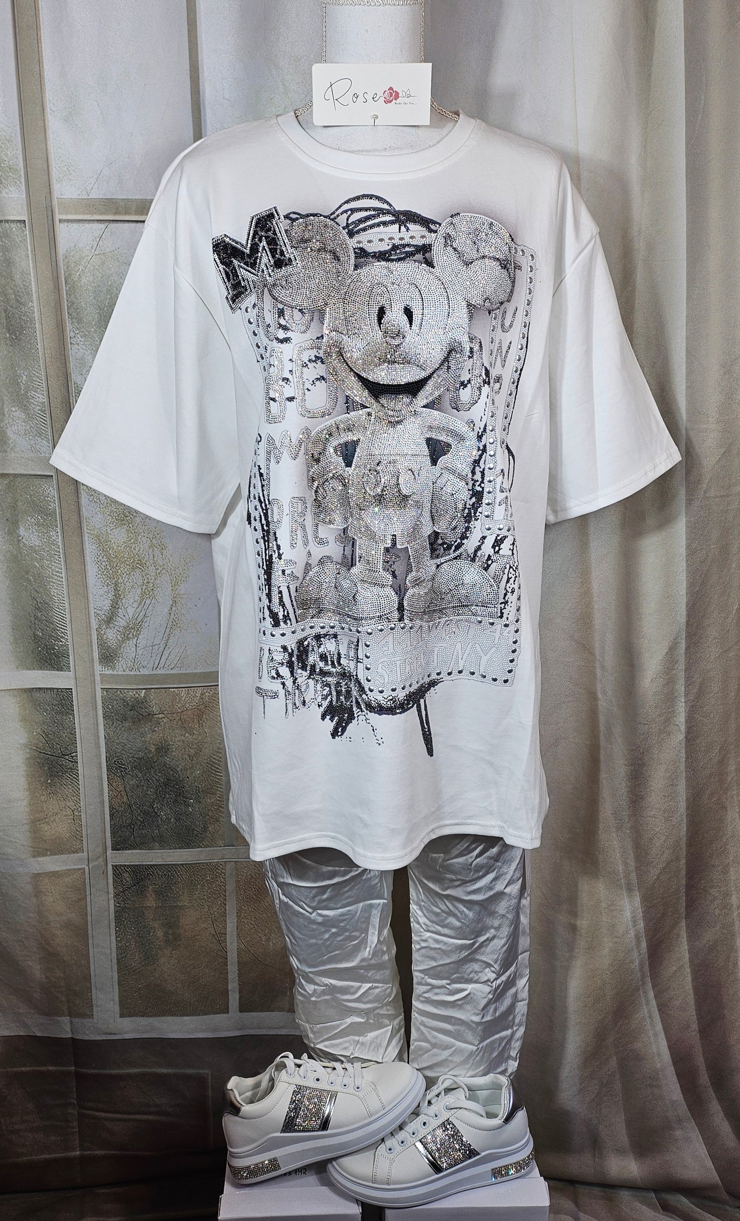 Tshirt weiss "Mickey bling bling", Gr. 38 bis 44 von ROSE