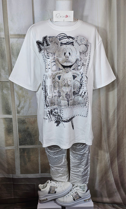 Tshirt weiss "Mickey bling bling", Gr. 38 bis 44 von ROSE
