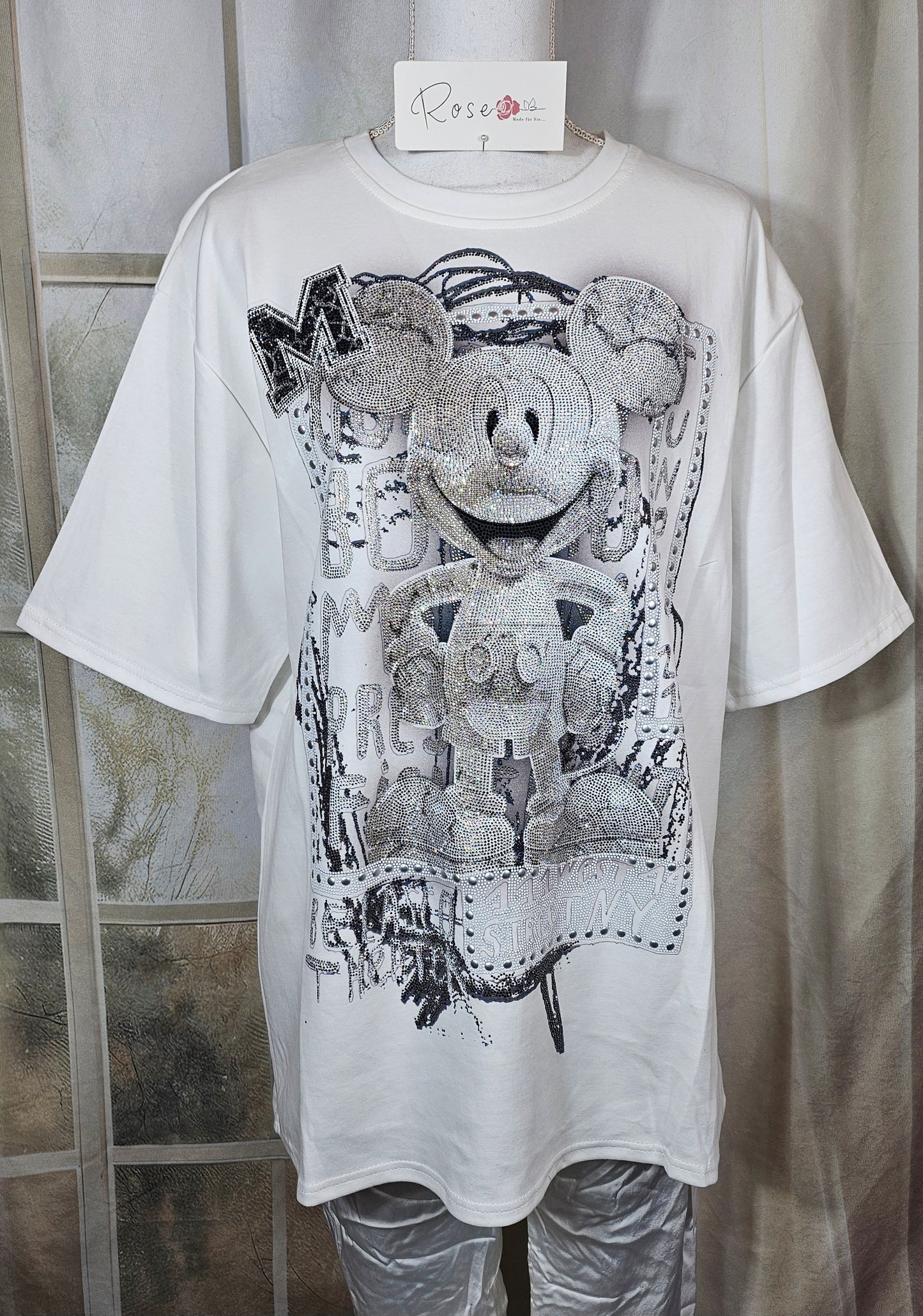 Tshirt weiss "Mickey bling bling", Gr. 38 bis 44 von ROSE