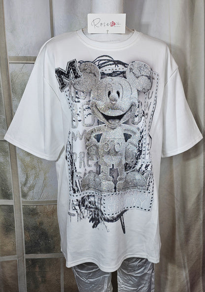 Tshirt weiss "Mickey bling bling", Gr. 38 bis 44 von ROSE