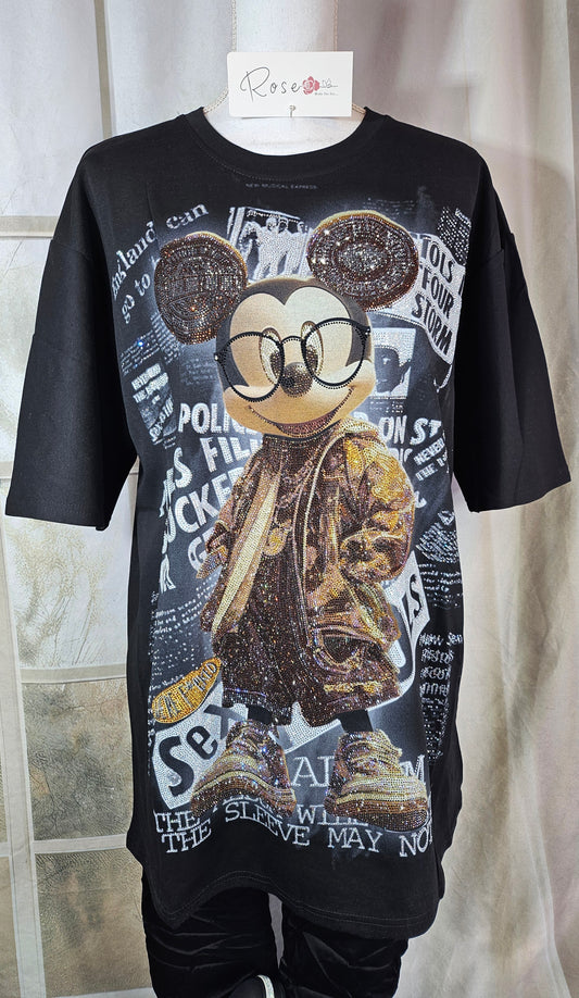 Tshirt schwarz "Mickey mit Brille", Gr. 38 bis 44 von ROSE