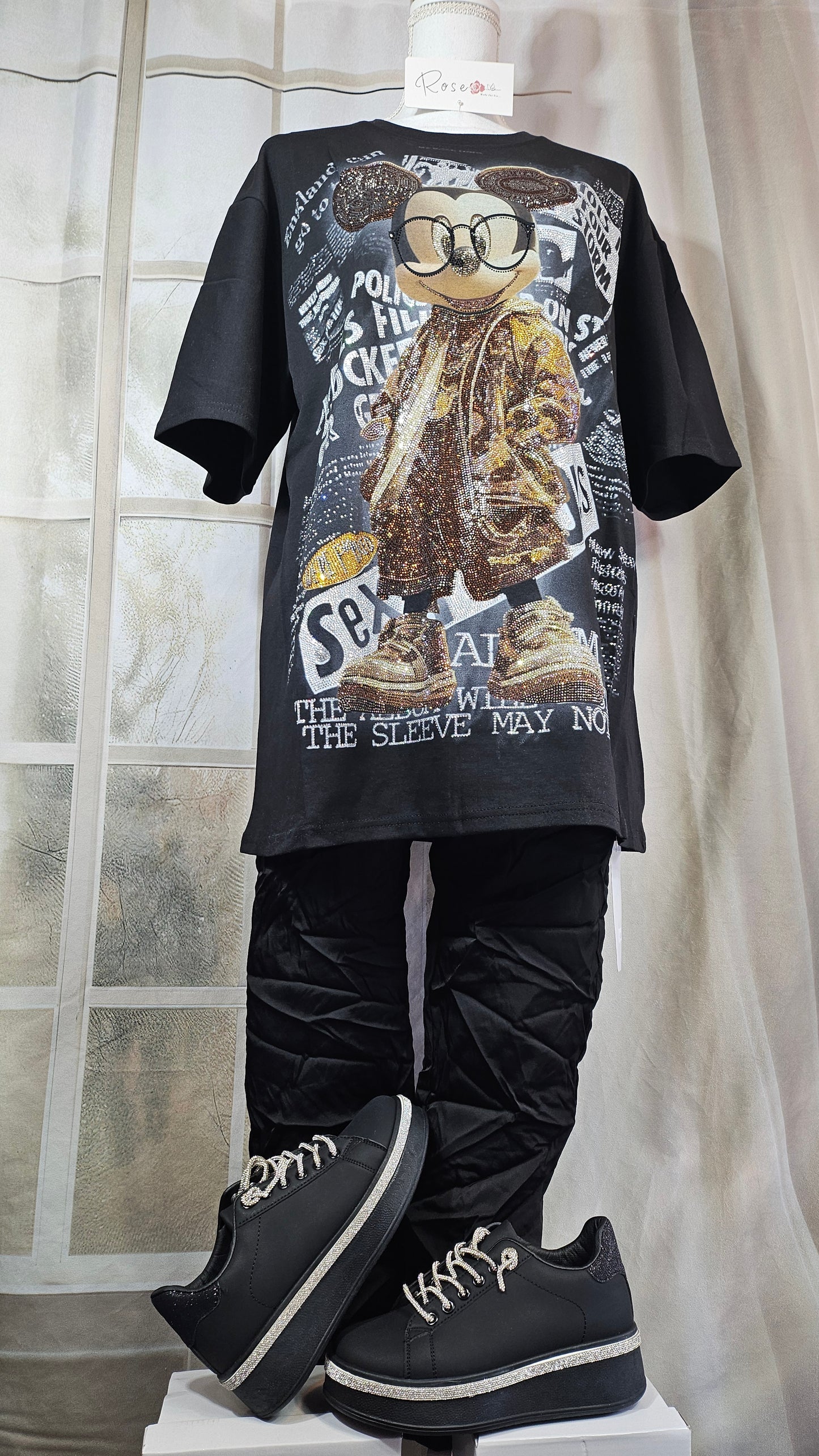 Tshirt schwarz "Mickey mit Brille", Gr. 38 bis 44 von ROSE