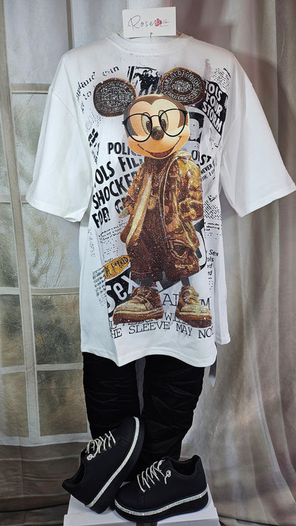 Tshirt weiss "Mickey mit Brille", Gr. 38 bis 44 von ROSE