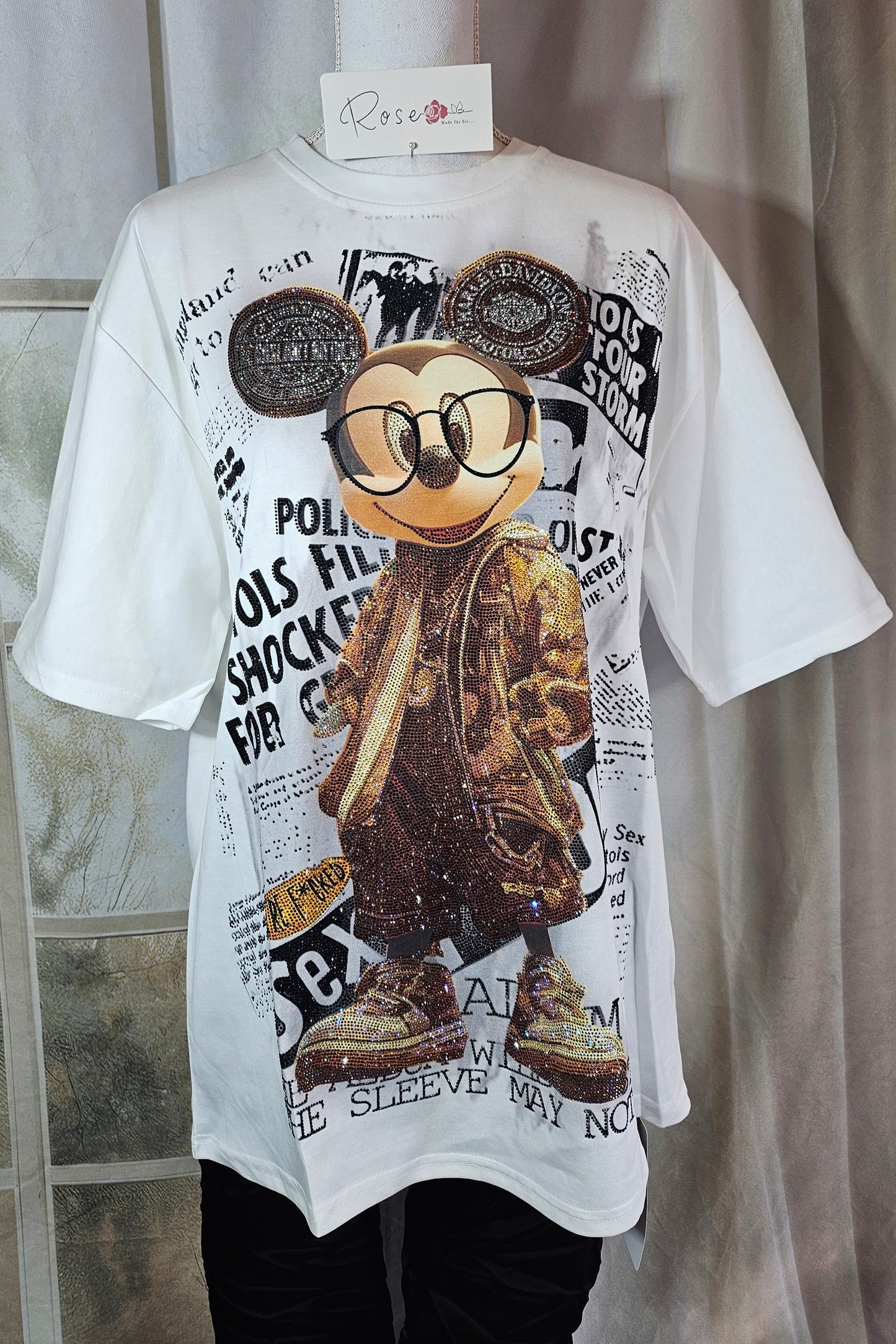 Tshirt weiss "Mickey mit Brille", Gr. 38 bis 44 von ROSE