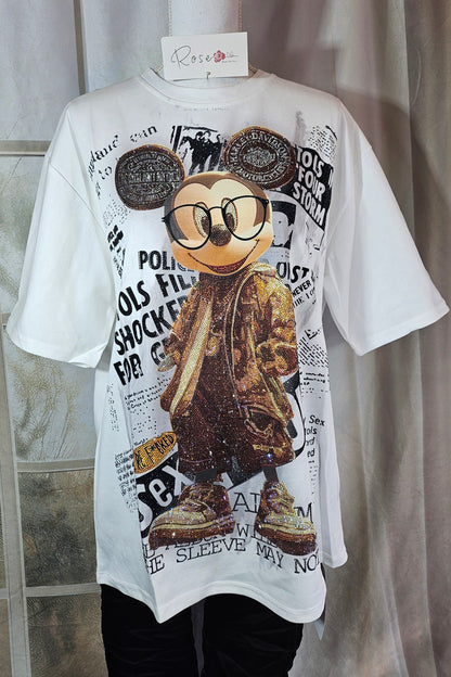 Tshirt weiss "Mickey mit Brille", Gr. 38 bis 44 von ROSE