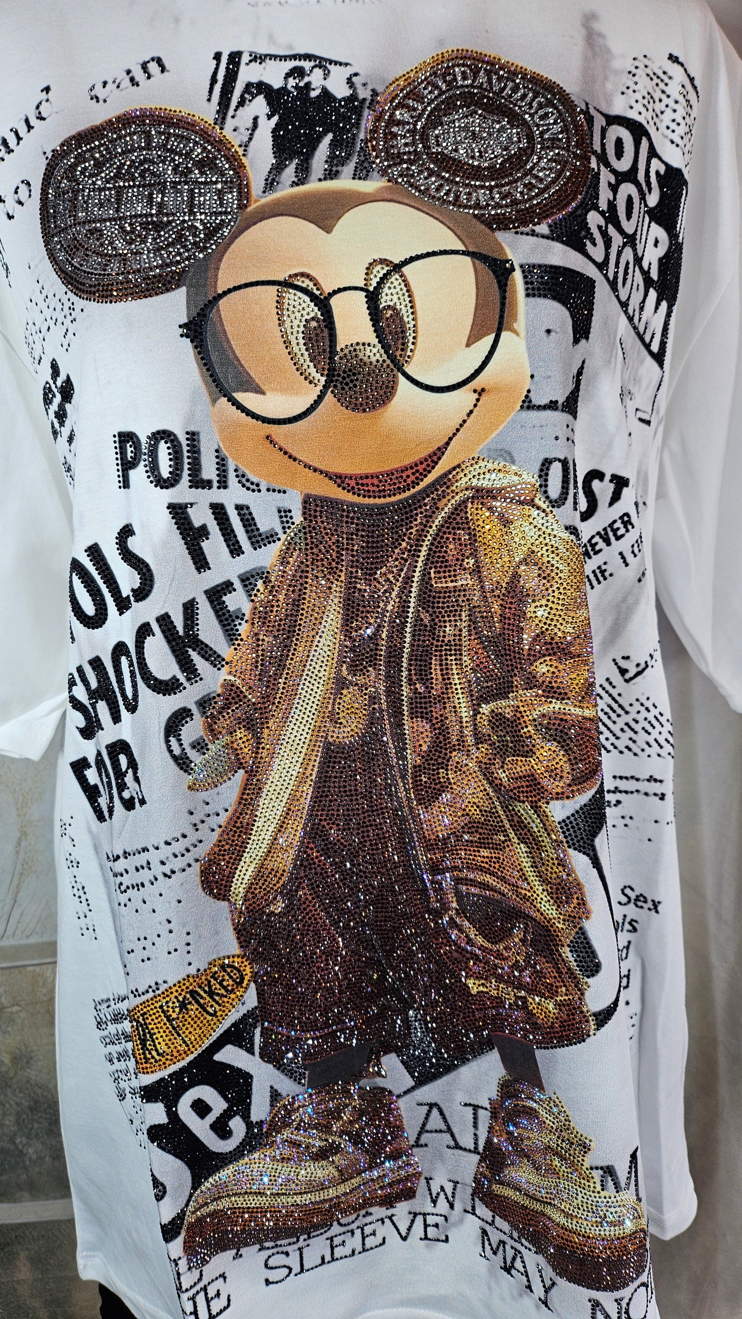 Tshirt weiss "Mickey mit Brille", Gr. 38 bis 44 von ROSE