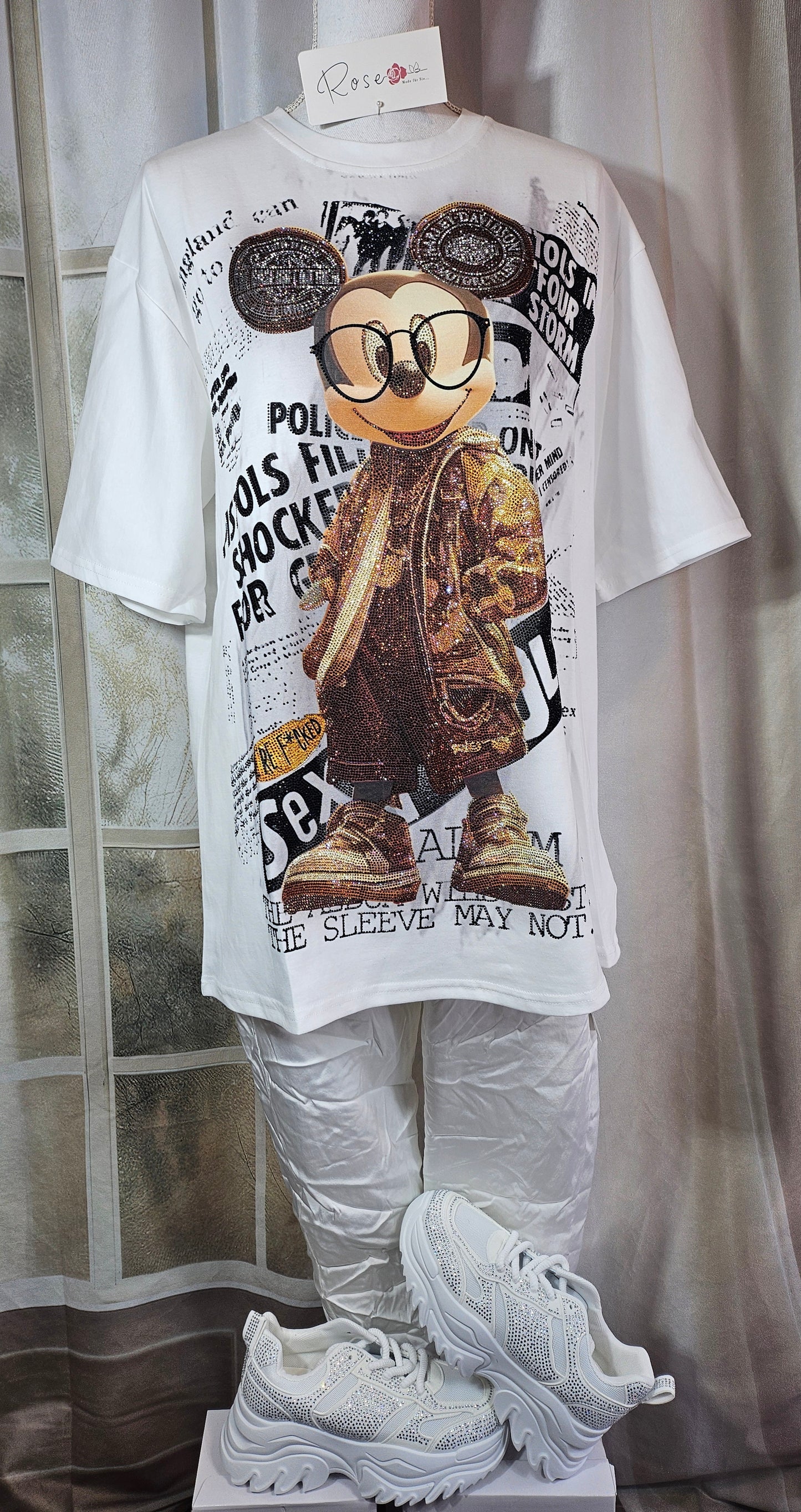 Tshirt weiss "Mickey mit Brille", Gr. 38 bis 44 von ROSE