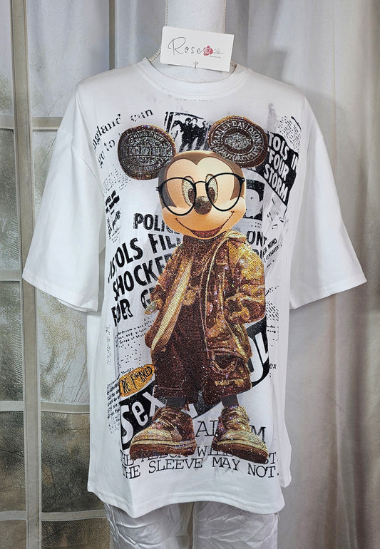 Tshirt weiss "Mickey mit Brille", Gr. 38 bis 44 von ROSE