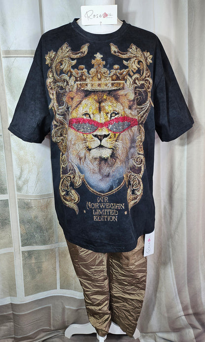 Tshirt schwarz "Lion", Gr. 38 bis 44 von ROSE