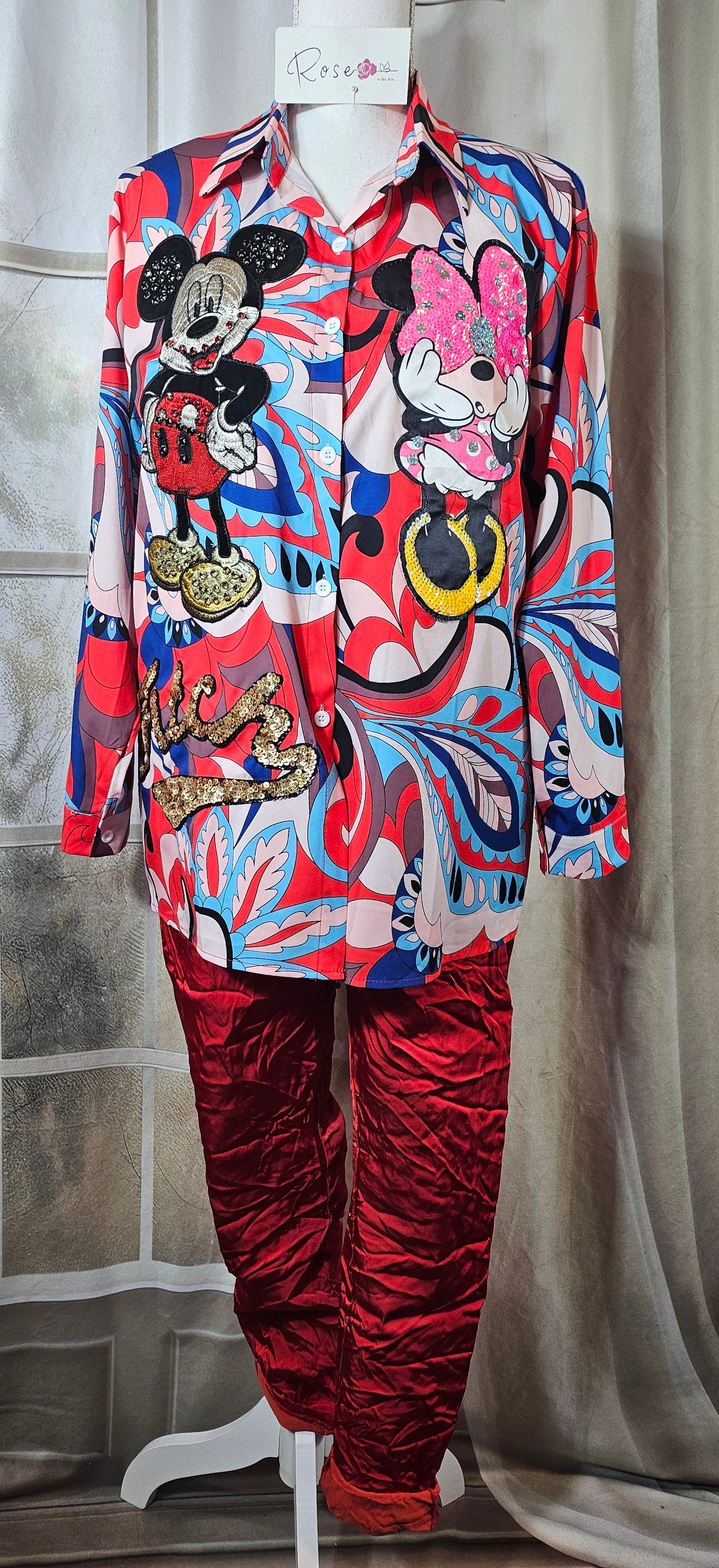 Bluse "Mickey und Minnie" Onesize bis 44