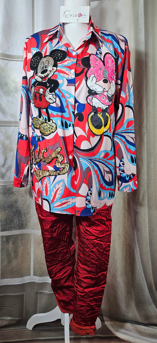 Bluse "Mickey und Minnie" Onesize bis 44