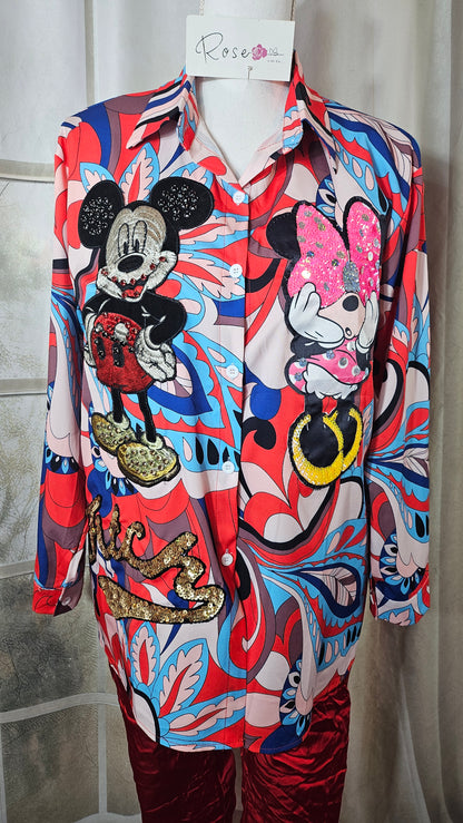 Bluse "Mickey und Minnie" Onesize bis 44