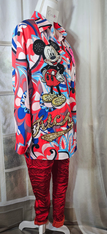 Bluse "Mickey und Minnie" Onesize bis 44