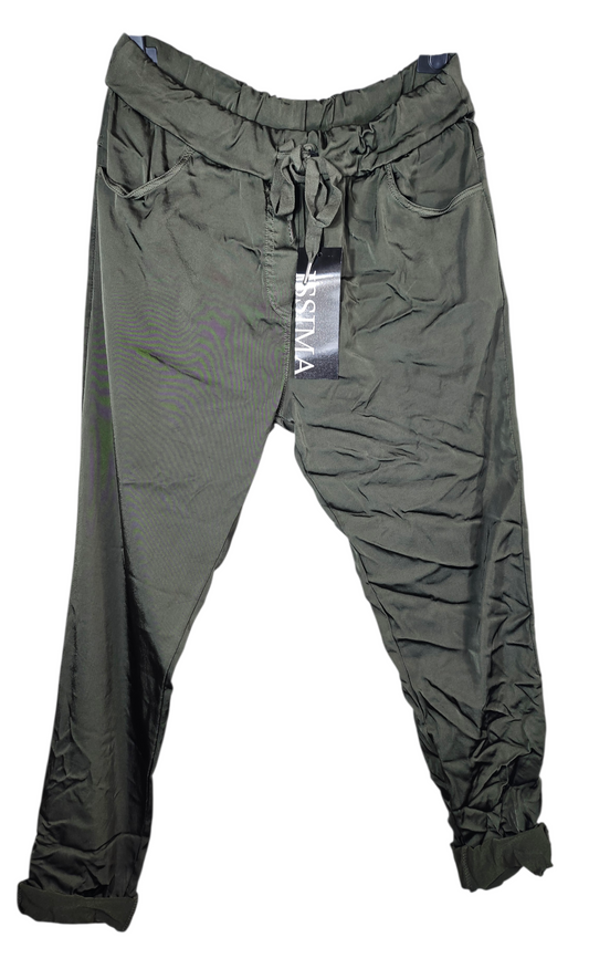 Shiny-Stretchhose, olivgrün/khaki,  Onesize bis 42/44