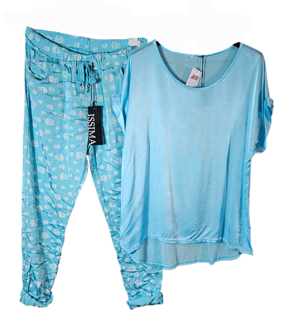 Shiny-Stretchhose, türkis mit Skull, Grösse 42/44 von ISSIMA