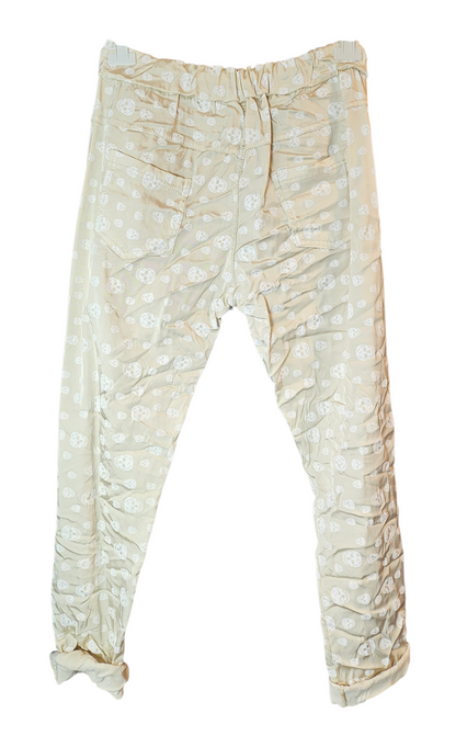 Shiny-Stretchhose, beige mit Skull, Grösse 42/44 von ISSIMA