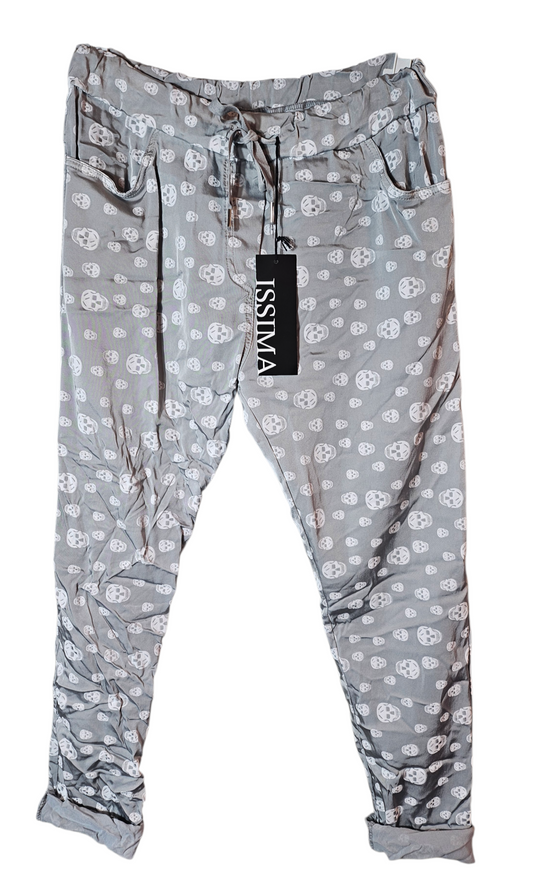 Shiny-Stretchhose, grau mit Skull, Grösse 42/44