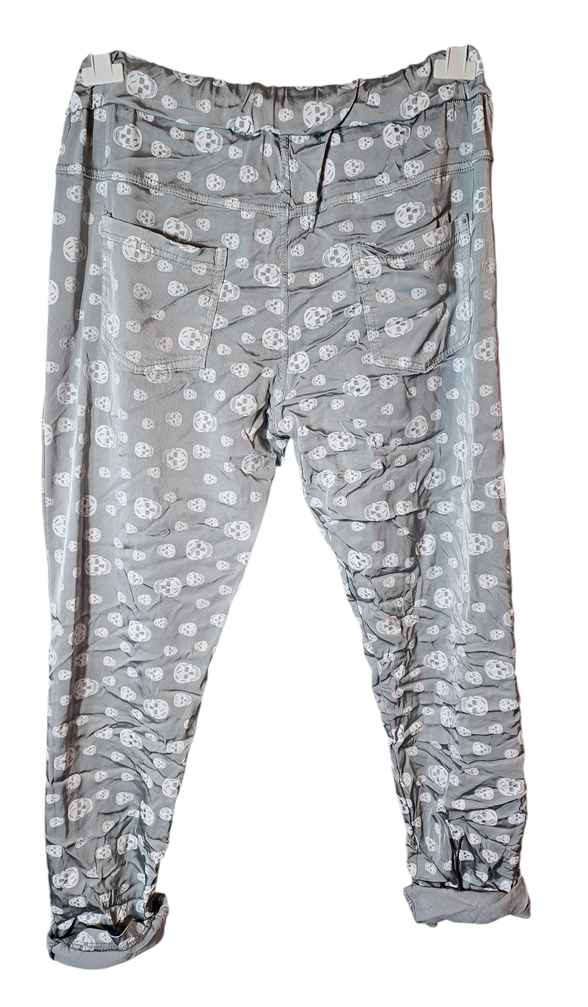 Shiny-Stretchhose, grau mit Skull, Grösse 42/44 von ISSIMA