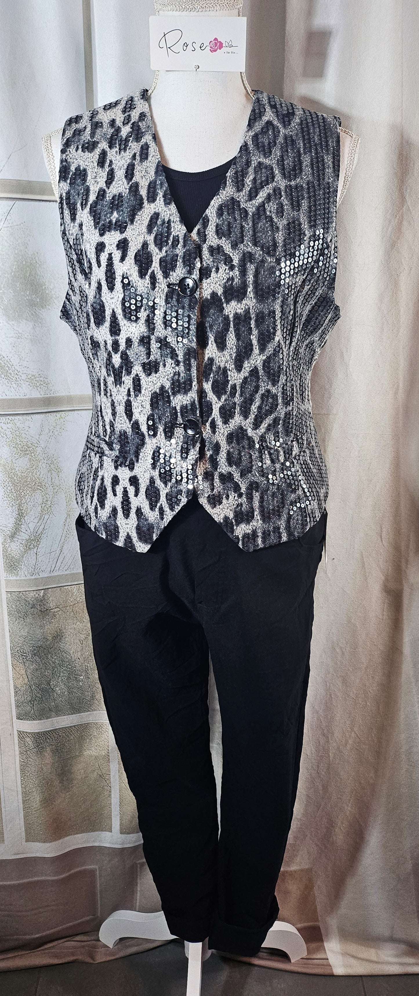 Weste/Gilet "leo" grau/schwarz, Grösse L & XL von ROSE