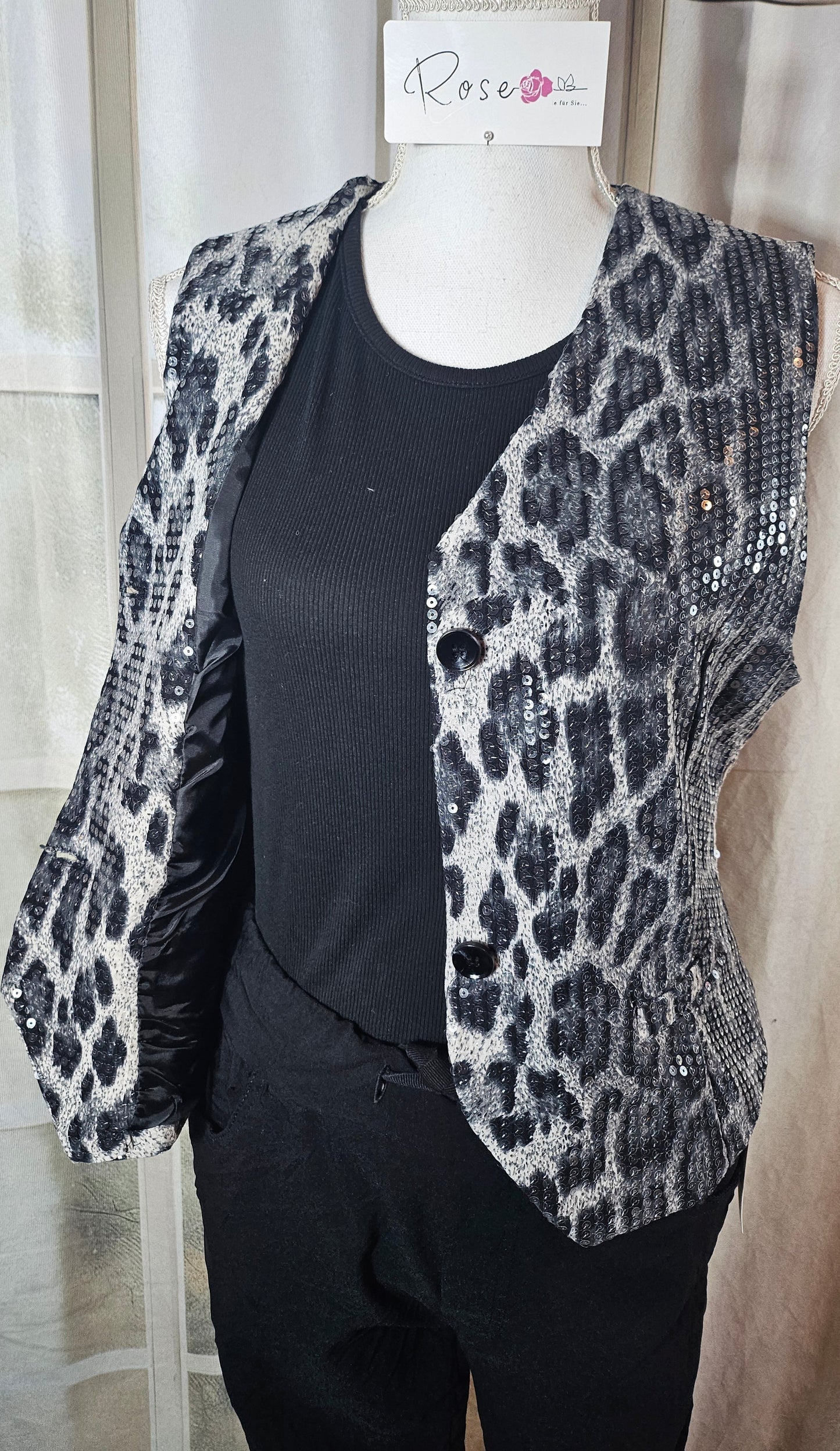Weste/Gilet "leo" grau/schwarz, Grösse L & XL von ROSE