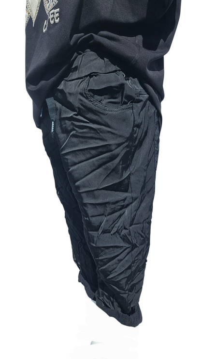 3/4 Shiny-Stretchhose, schwarz, Grösse onesize 38 bis 42 (knappe 44) von ISSIMA