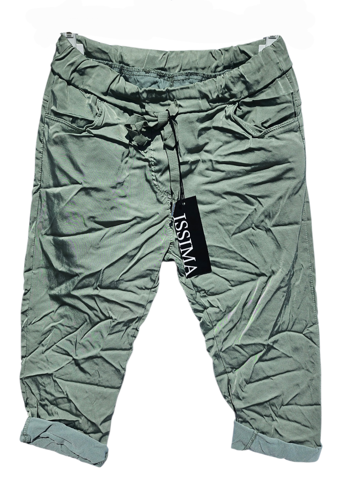 3/4 Shiny-Stretchhose, militärgrün, Grösse onesize 38 bis 42 (knappe 44) von ISSIMA