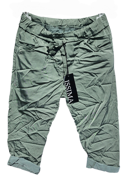 3/4 Shiny-Stretchhose, militärgrün, Grösse onesize 38 bis 42 (knappe 44) von ISSIMA