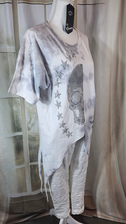 Tshirt grau/weiss "Skull", Grösse S, M, L & XL von EU-QUEEN