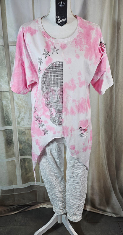 Tshirt rosa/weiss "Skull", Grösse M & XL von EU-QUEEN