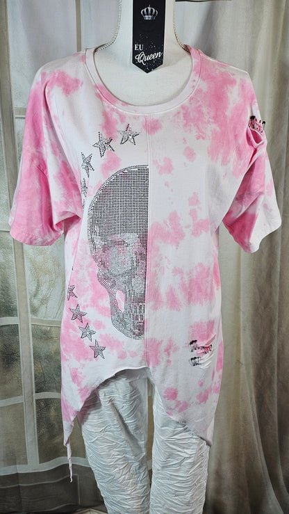 Tshirt rosa/weiss "Skull", Grösse M & XL von EU-QUEEN