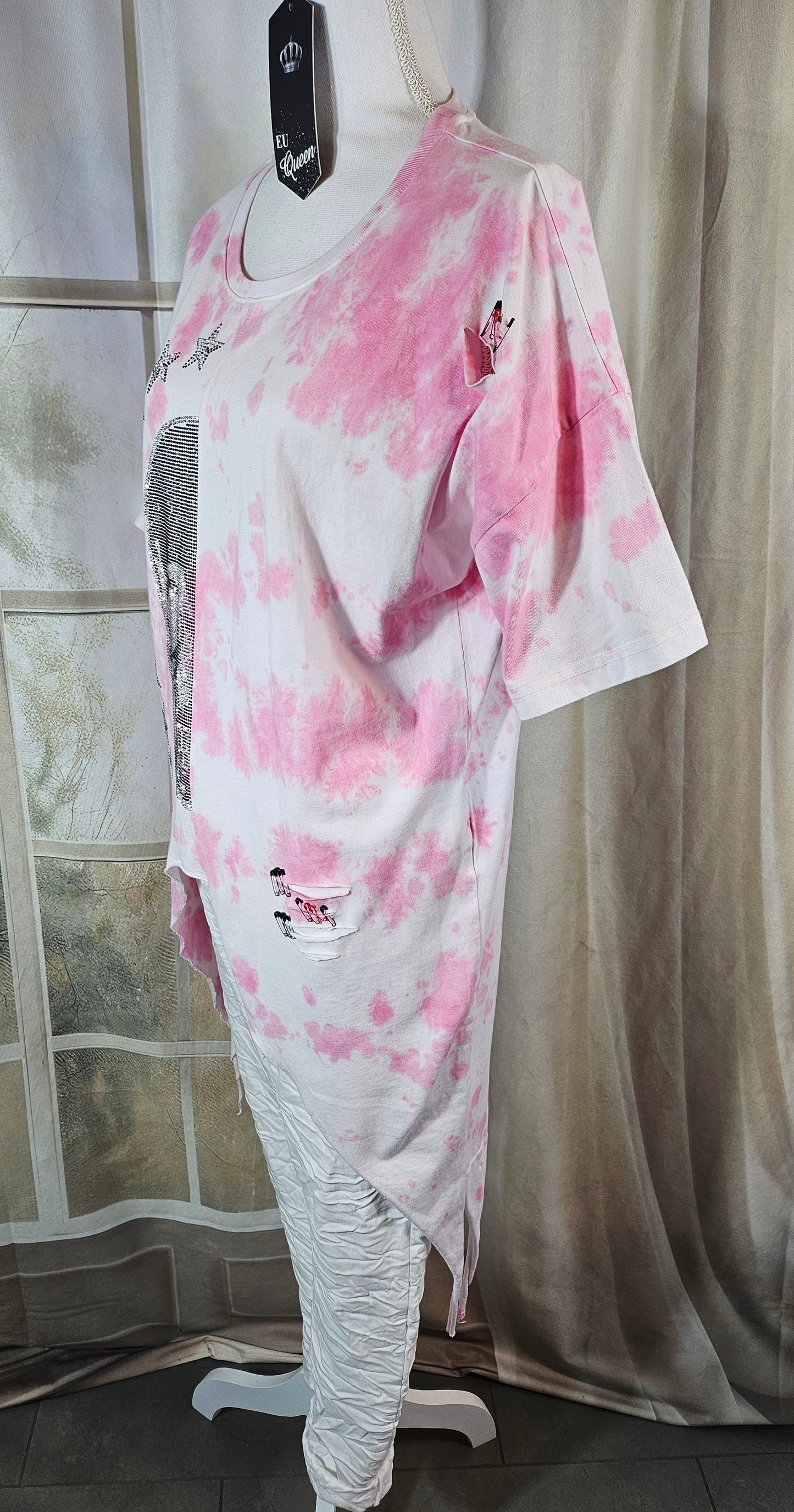 Tshirt rosa/weiss "Skull", Grösse M & XL von EU-QUEEN