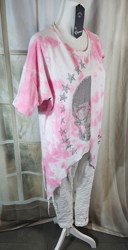 Tshirt rosa/weiss "Skull", Grösse M & XL von EU-QUEEN
