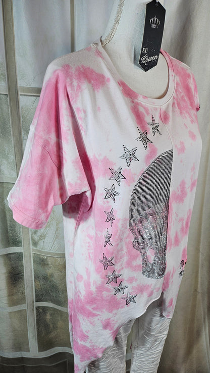 Tshirt rosa/weiss "Skull", Grösse M & XL von EU-QUEEN