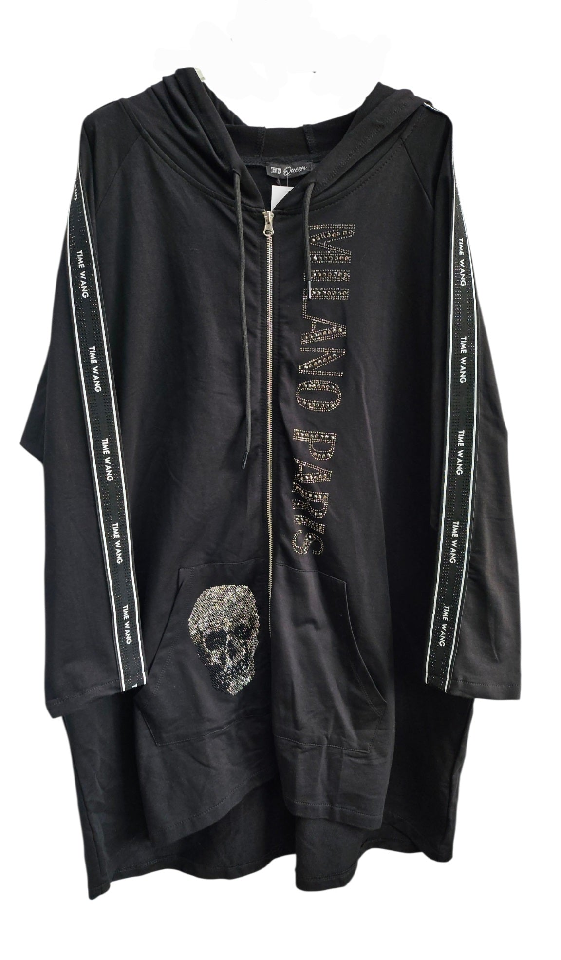 Kapuzencardigan "Skull" schwarz, Grösse L (oversize 44) von EU-QUEEN