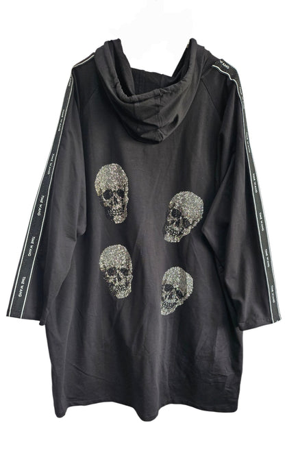 Kapuzencardigan "Skull" schwarz, Grösse L (oversize 44) von EU-QUEEN